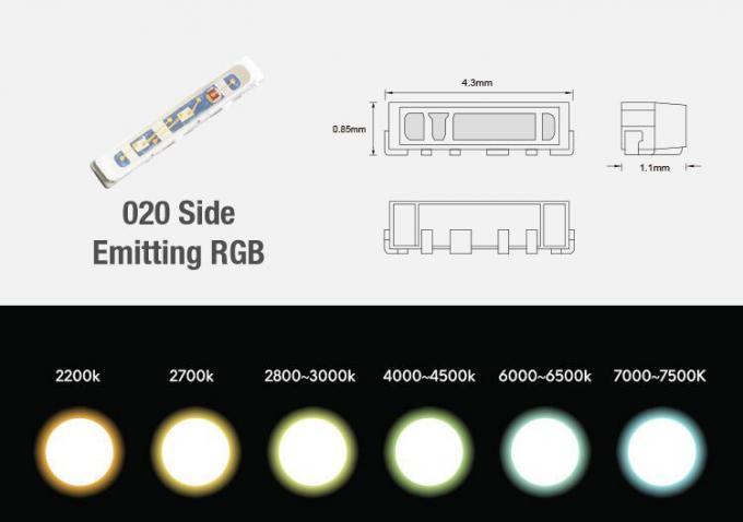 একক / RGB রঙের LED স্ব আঠালো স্ট্রিপ লাইট SMD 020 হাই CRI90 24VDC সাইড এমিটিং 1